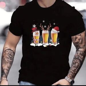 Men’s Black Graphic Tee with Festive Beer Glasses Design